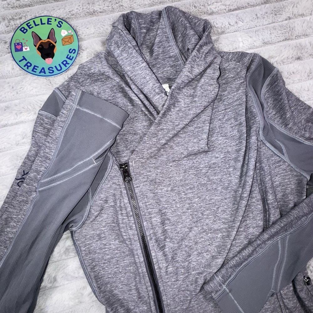 Lululemon Gray Bhakti Yoga Jacket Size 6 Luon Wrap Cowl Neck Stretch
